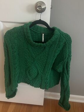 Free People Cropped Sweater, Color Green, Small Small